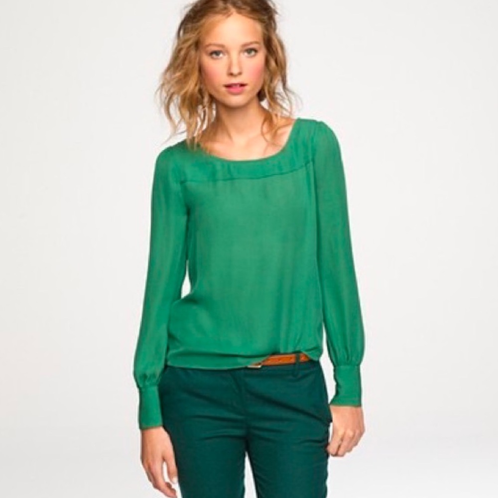 J.Crew Talitha 100% Silk Blouse Size 2 – Emerald Green, Elegant Fit
